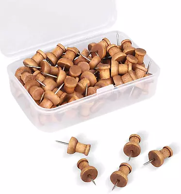 120 Pcs Wood Push Pins Walnut Standard Wooden Thumb Tacks Decorative For Cork • $8.08