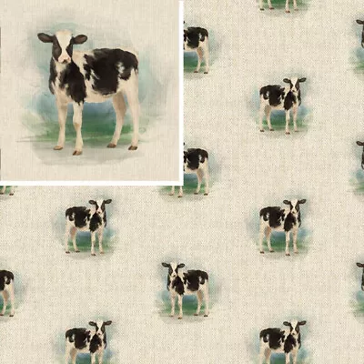 Cotton Rich Linen Look Fabric Dairy Cow Or Panel Upholstery • £4.75