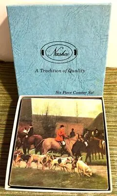 Vintage 6 English Fox Hunt Coasters Horses Riders W Dogs W Box By Nashco • $12.99