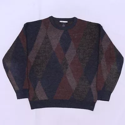 C3270 VTG Goffrey  Beene 100% Acrylic Crewneck Argyle Sweater Size L • $13.99