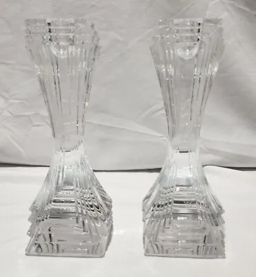 Crystal Czech Republic MIKASA Candle Stick Holders City Lights Heavy 7” Pair • $39