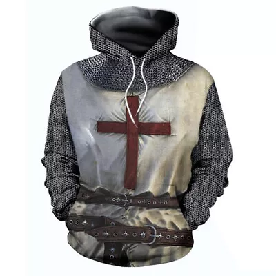 Knights Templar Armor Hoodie Jacket Crusader Cross Medieval Pullover Coat • $53.68