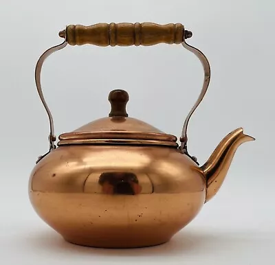 Vintage Copper Plated Teapot With Wood Handle And Lid Knob 32ozs N2 • £21.23