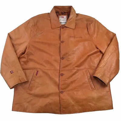 Vintage Marc Ecko Unltd Distressed Orange Leather Scales Jacket Coat Mens 4XL • $168.75