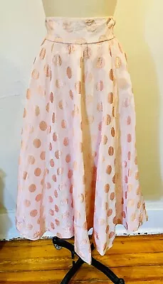 Vtg 50's Mix Mate Pink Taffeta Polka Dot Print High Waist Full Circle Skirt*xs • $42.99