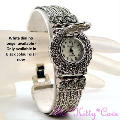 Silver Vintage Deco Nouveau Arabesque Regency Marcasite Ladies Bracelet Watch • $96.03