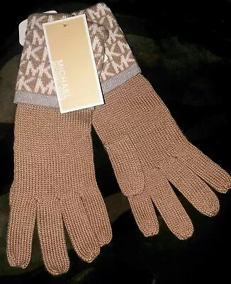 Michael Kors Womrn's Camel Brown Knit Monogram Gloves One Size Msrp $42.00 Nwt • $28