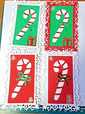 4 Handmade Christmas  Candy Cane  Glittered  Card Toppers Fancy Frames • £1.75