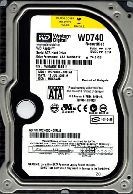 WD740GD-00FLA2 Western Digital DCM: HBCAJAB RAPTOR 74GB • $174.81