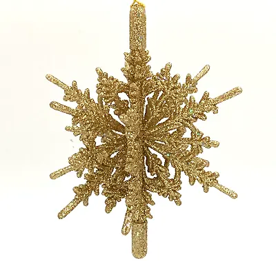 Vintage Gold Glitter Sparkly 3D Snowflake Christmas Ornament Plastic Taiwan • $9.95