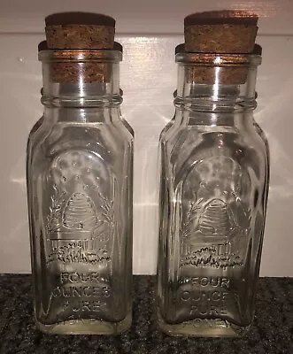 Vintage Honey Acres Glass Bottles 4 Oz Pure Honey 4.25  Bee Hive CORK TOP Set • $15.95