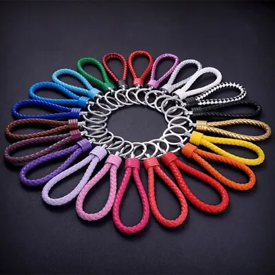 Braided Faux Leather Strap Keyring Keychain Car Key Chain Ring Fob UK • £0.99