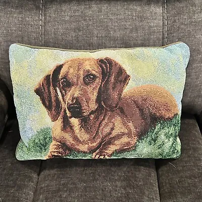 Vintage Dachshund Dog Tapestry Throw Pillow 16x12 Doxie Weiner Dog Linda Picken • $18