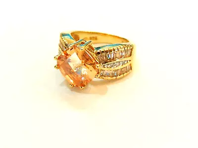 $59 • Buy   14K Gold Vermeil Sterling 5.00 CT Madeira Citrine & CZ Solitaire Ring Size 5.5