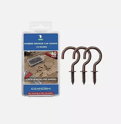 7/8'' Rubbed Bronze Cup Hooks Pack Of 60 Screwin Hooks For Hanging Stuff Small C • $15