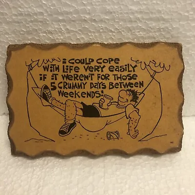 Vintage “I Could Cope With Life” Wall Plaque Sign Paulas Wooden Mottos 3.5”x5.5” • $5