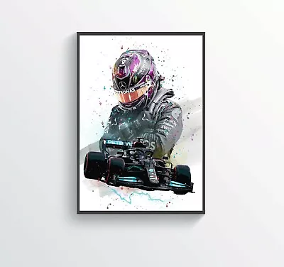 Lewis Hamilton F1 Car & Helmet Formula One Poster Print Illustration LHF1 FRAME • £25.99