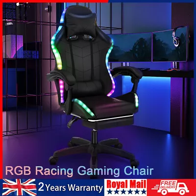 OYAJIA Gaming Office Chair Gaming Racing 12 RGB LED Computer Work Seat • £95.99