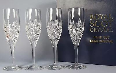 Royal Scot Crystal Edinburgh 4 X Champagne Flutes Vintage Glass Boxed • £79.99