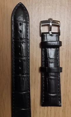Rolex 20mm Black Leather Watch Strap Band Stainless Steel • £16