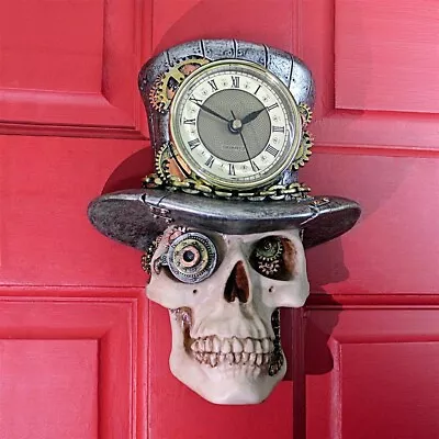 JQ11941 - Steampunk Mad Hatter Skull Sculptural Wall Clock • $64.99