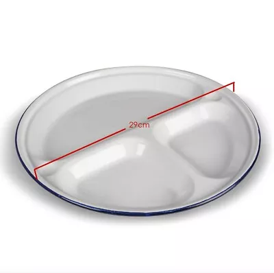 12 X Enamel Metal Reusable Camping Plate Party School Dinner BBQ 3-Section Tray • £35