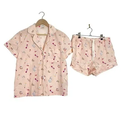 J.Crew Factory NWOT Cotton Pajama Set Pink Breakfast Brunch Print • $59
