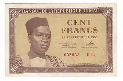 1960 Mali Cent Francs Borderline Uncirculated Condition P2 #128-12 • $89