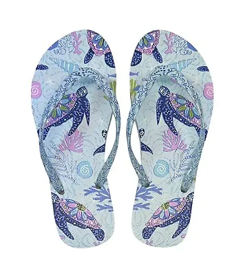 Vera Bradley Women's Blue Turtles Paisley Flip Flops Sandals Size 7 - 8 • $15