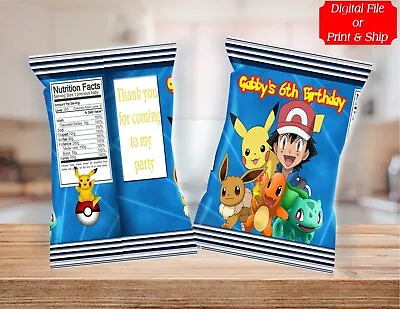 (12) Personalized POKEMON Chip Candy Treat Bags Party Favors Printed Or D. File • $10