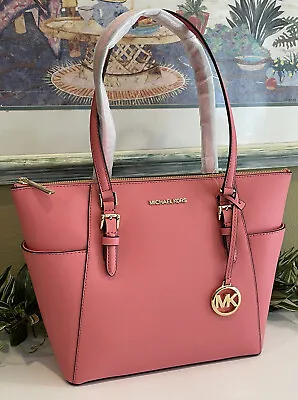 Michael Kors Charlotte Large Tote Shoulder Bag Purse Mk Coral Pink Tea Rose • $139.99