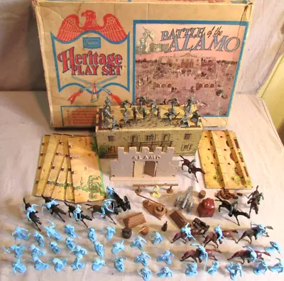 1960's Boxed Playset Marx Sears Battle Of The Alamo Army Soldiers Horses Fort • $72