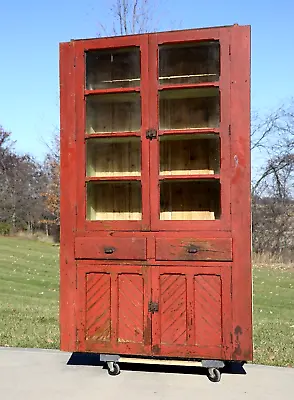 Antique Cupboard Cabinet Apothecary Primitive Farmhouse Kitchen Red Eastlake • $2450