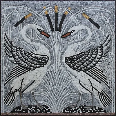 Mosaic Marble Swan Birds Exotic Home Decor Tile Art • $620
