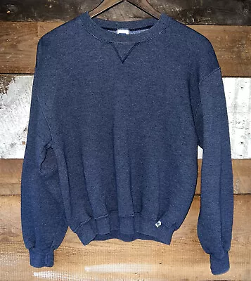 Vtg Russell Athletic Sweatshirt Blank Crewneck Mens Medium Steel Blue 90s Y2K • $21