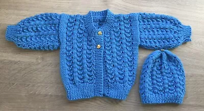 Babies Hand Made Knitted Cardigan & Hat Set BNWOT Size 0-6 Months • £2.50