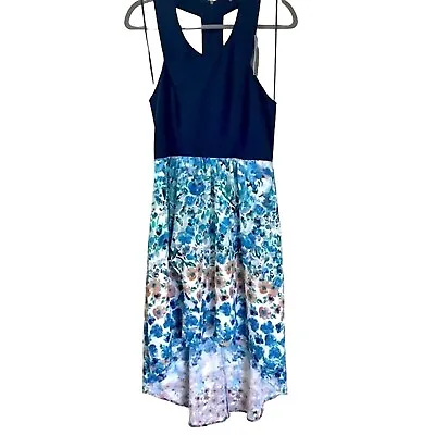 Matty M Watercolor Floral High Low Empire-Waist Faux Wrap Dress. Women's Size M • $18.99