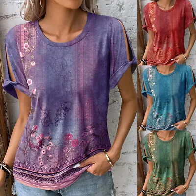 £10.39 • Buy Women Round Neck Summer T-Shirt Blouse Ladies Ethnic Print Tunic Tops Plus Size