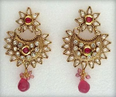 Indian Ethnic Traditional Gold Dark Pink Earrings Wedding Bridal Party Jewelry • $20.14