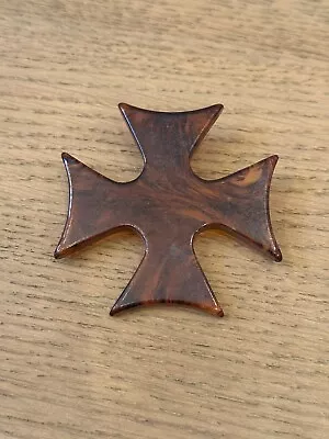 Vintage Bakelite Brown Maltese Cross Brooch Pin - RARE • $4.99