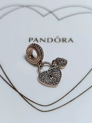 Genuine Pandora 💕 Rose Gold Dangly Sparkly Pavé Hearts 💕 Charm ALE MET • £20