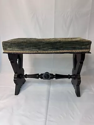 Antique Victorian Carved Wood Footstool Bench Stool Original Velvet Cushion • $139.99