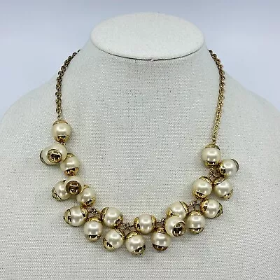 J. Crew Necklace Faux Pearl Chunky Fringe Gold Tone Statement Estate Costume • $14.41