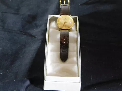 Lucien Piccard 14K Gold Leather Band Vintage Mens Wrist Watch Original Box-Works • $1912.50