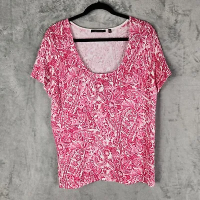 Marco Polo Womens Top Size XL 14 Pink White Paisley Flower Short Sleeve Casual • £6.56
