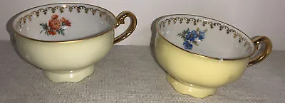 Vintage Set Of 2  Puls Germany Porcelain Demitasse Cups Flowers & Gold Trim Read • $12.99