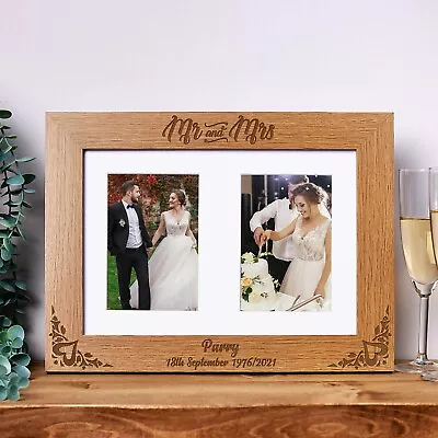 Personalised Mr And Mrs Wedding Double Wooden Photo Frame Gift C28-A4-6 • £18.99