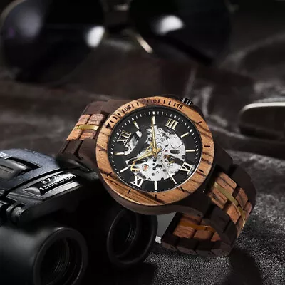 Men Watch Wooden Watches Mechanical Man Watch Hollow Out Wristwatches Gifts NEW • $77.35