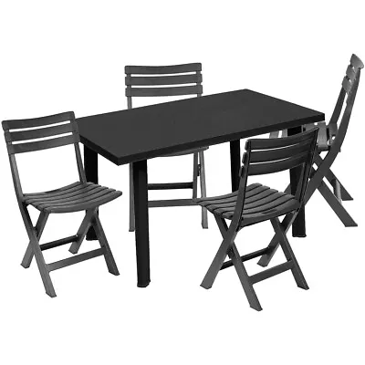Plastic Outdoor Rectangle Black Garden Dining Table & 4 Folding Chairs Patio Set • £94.99