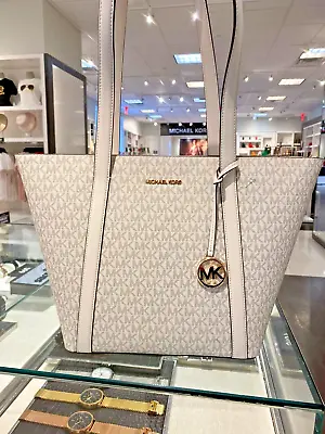 Michael Kors Pratt Ladies MK Large Top Zip Tote Shoulder Bag Light Cream Multi • $108.50